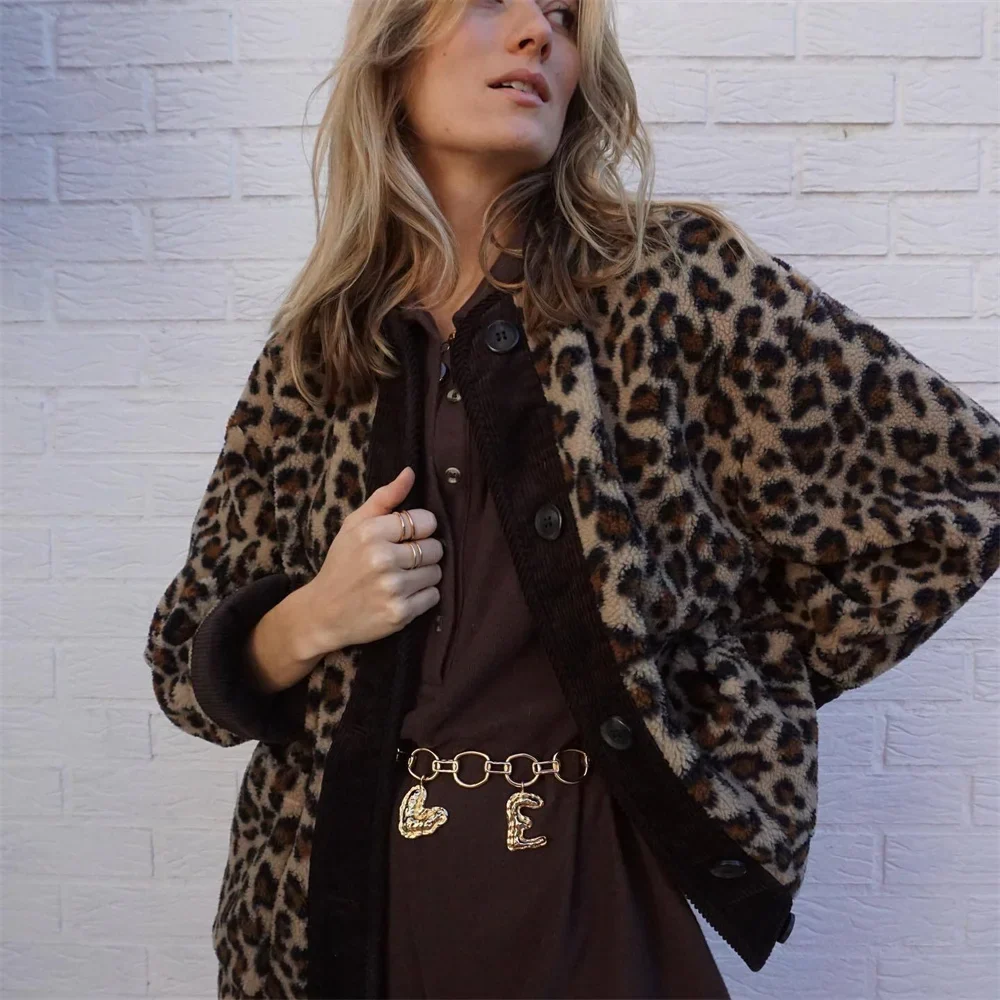 Stylische Jacke mit O-Ausschnitt und Leopardenprint - Image 2