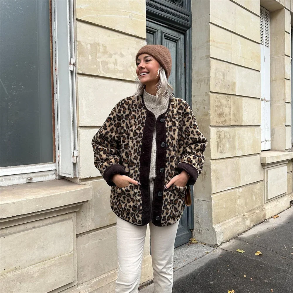 Stylische Jacke mit O-Ausschnitt und Leopardenprint - Image 5