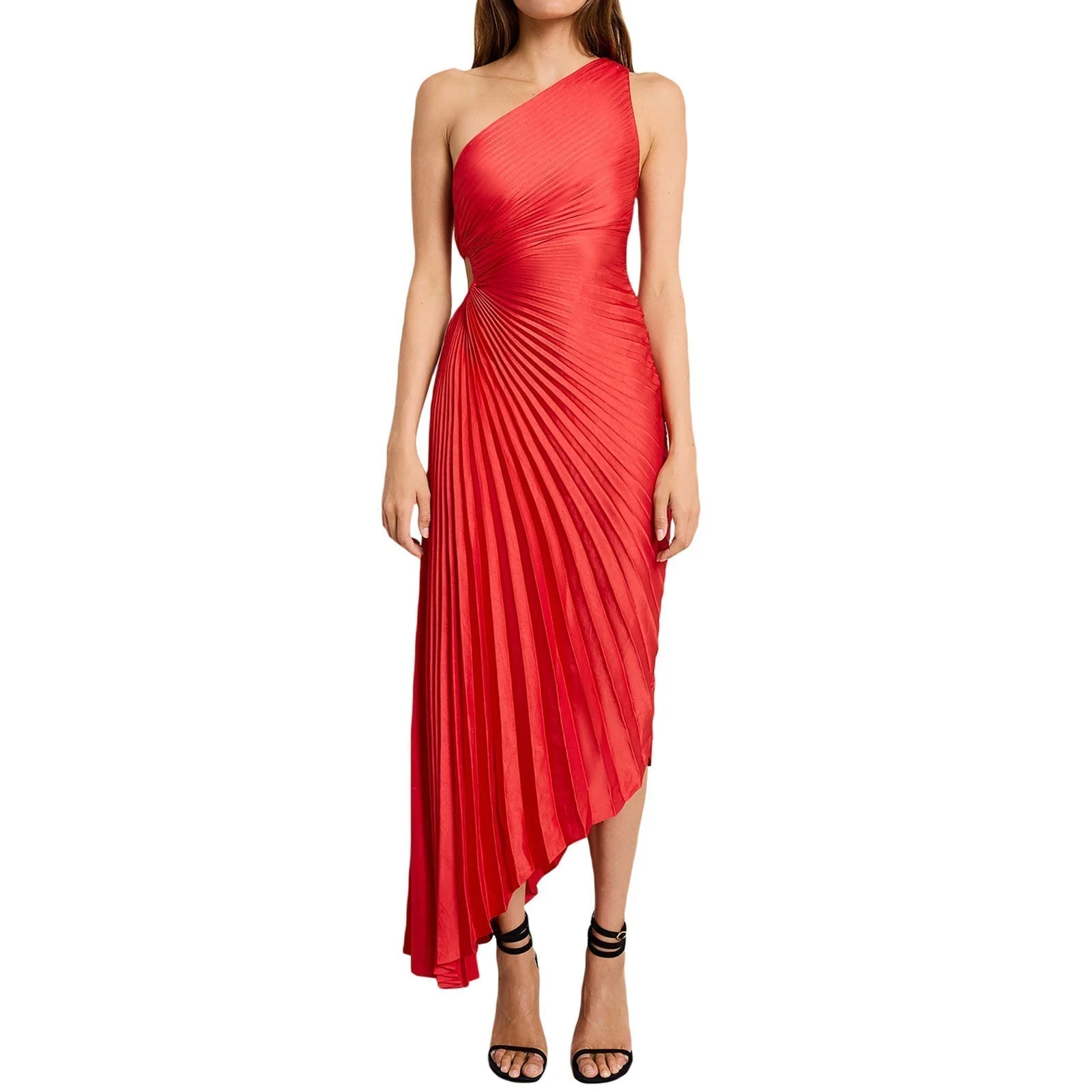 Sylviana - Ein-Schulter Plissiertes Midi-Kleid - Image 20