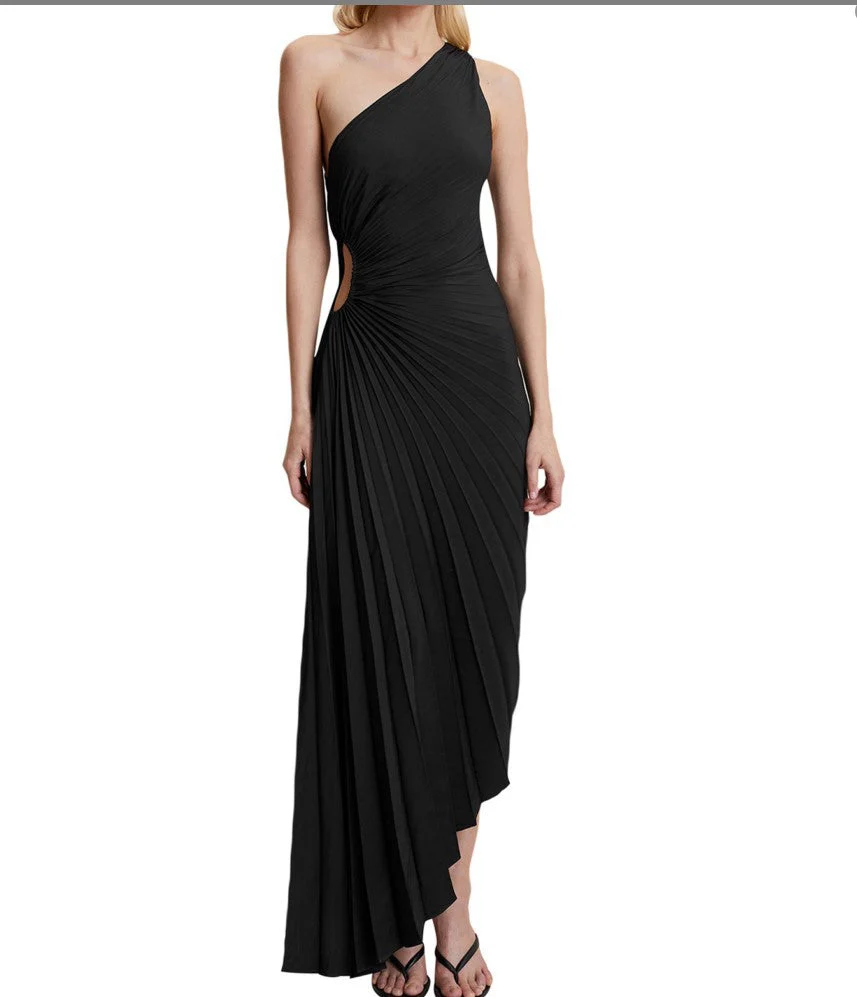 Sylviana - Ein-Schulter Plissiertes Midi-Kleid - Image 21