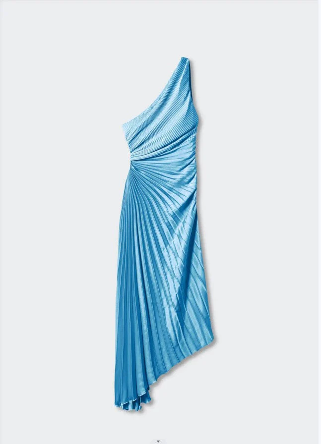 Sylviana - Ein-Schulter Plissiertes Midi-Kleid - Image 22