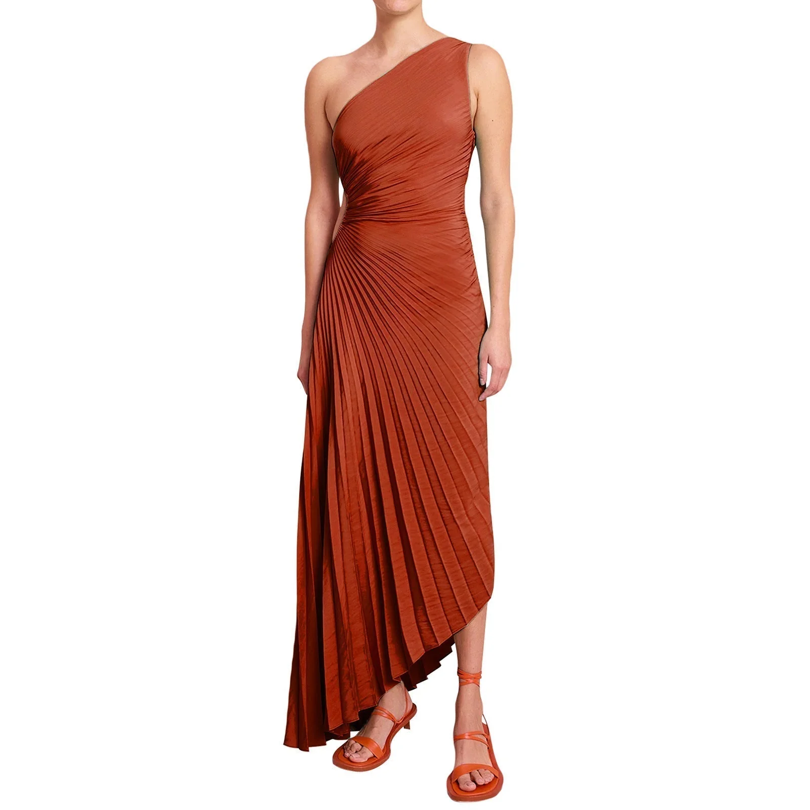 Sylviana - Ein-Schulter Plissiertes Midi-Kleid - Image 23