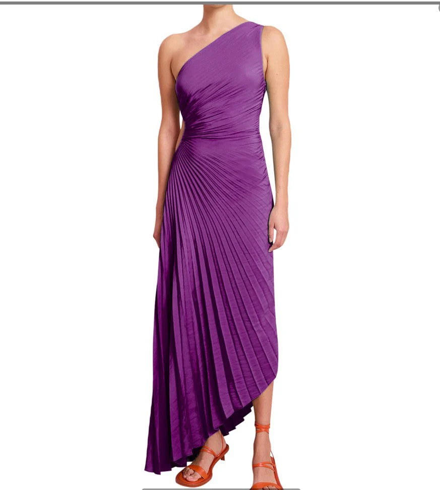 Sylviana - Ein-Schulter Plissiertes Midi-Kleid - Image 24