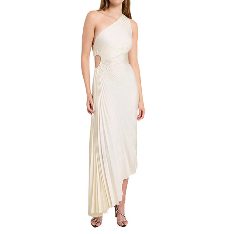 Sylviana - Ein-Schulter Plissiertes Midi-Kleid - Image 25