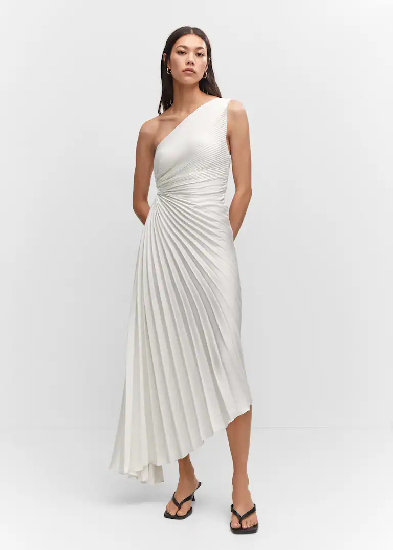 Sylviana - Ein-Schulter Plissiertes Midi-Kleid - Image 35