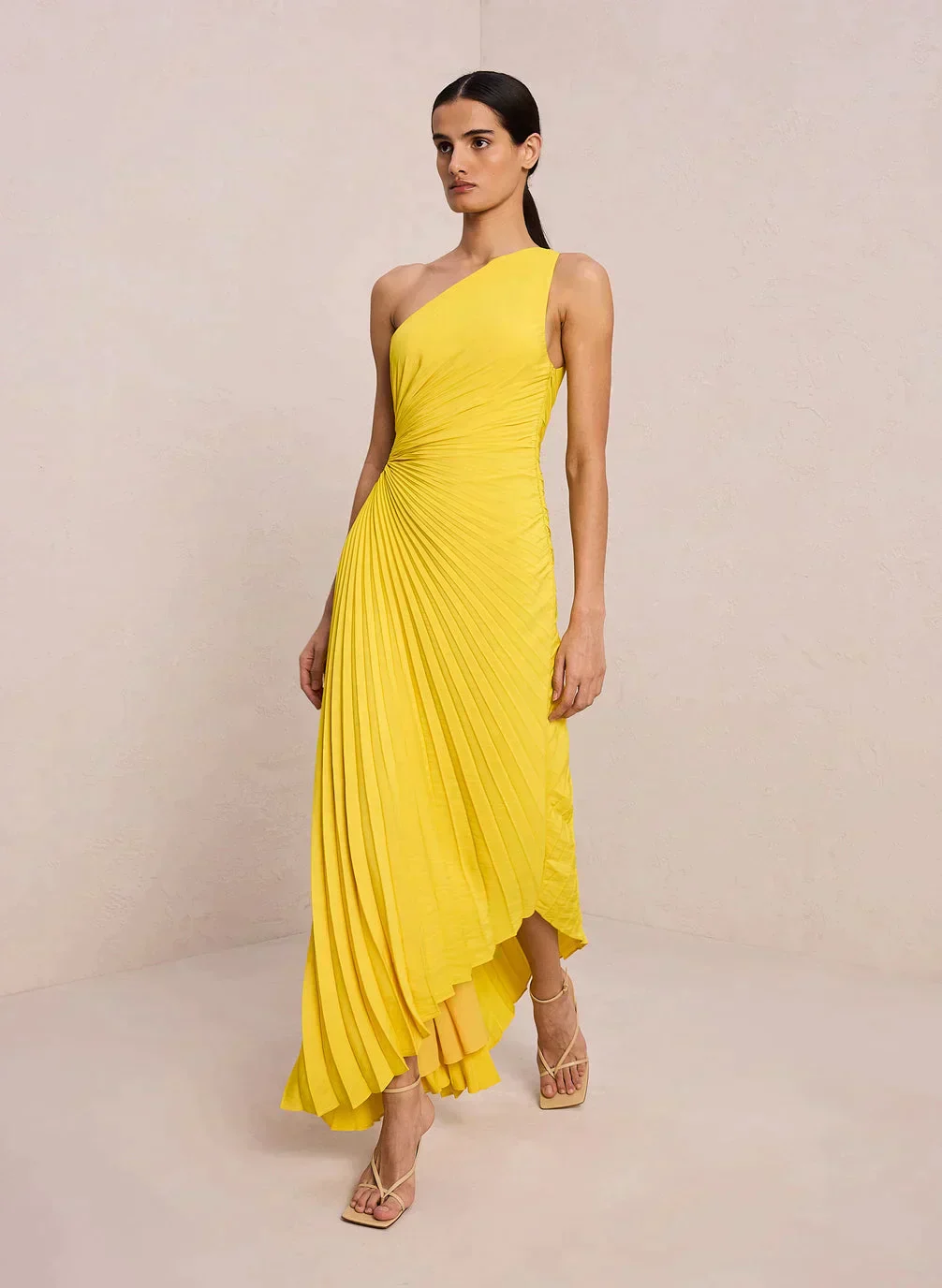 Sylviana - Ein-Schulter Plissiertes Midi-Kleid - Image 36