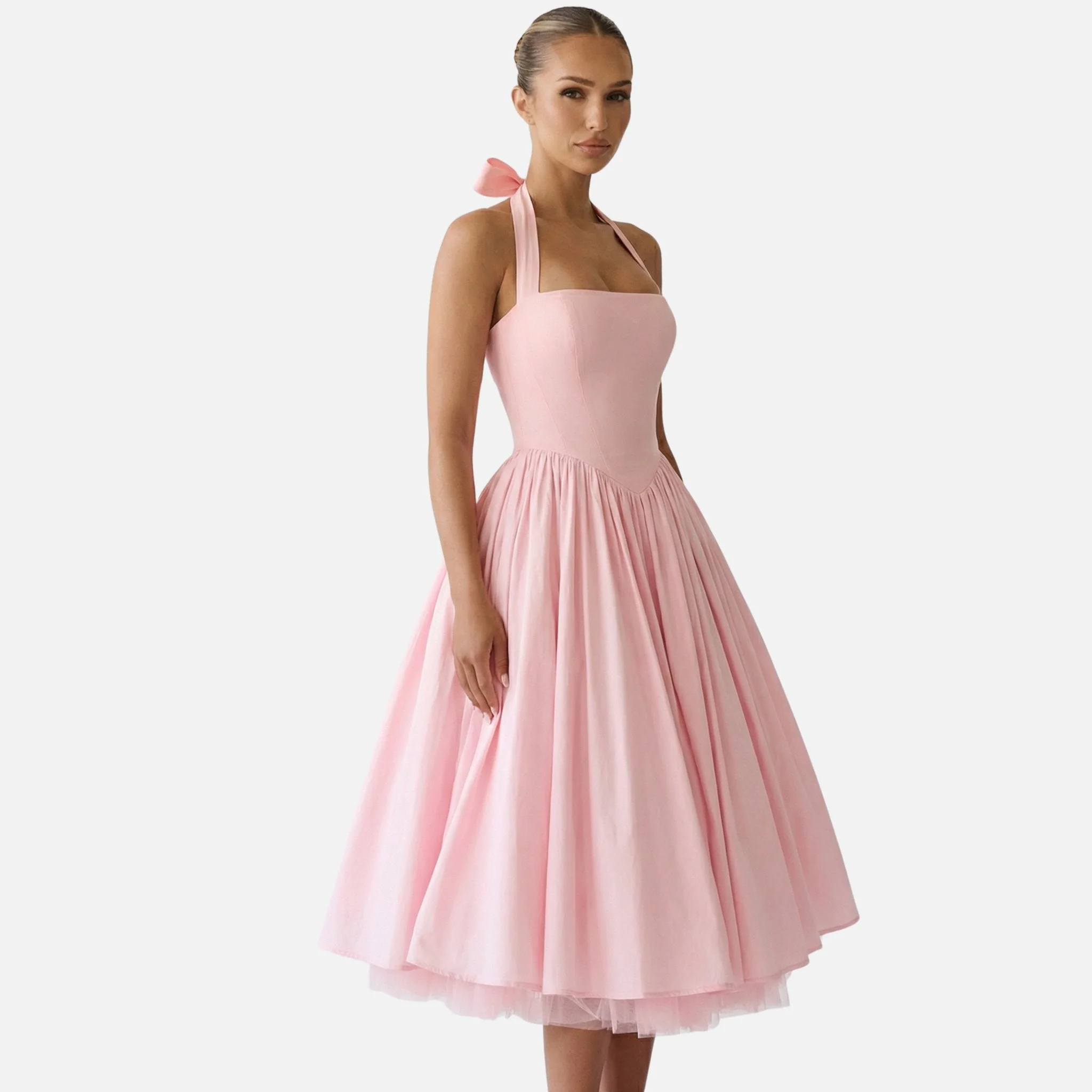 Ursula | Damen Tailliertes Midi-Schwingkleid Neckholder – Fit & Flare Midi - Image 2