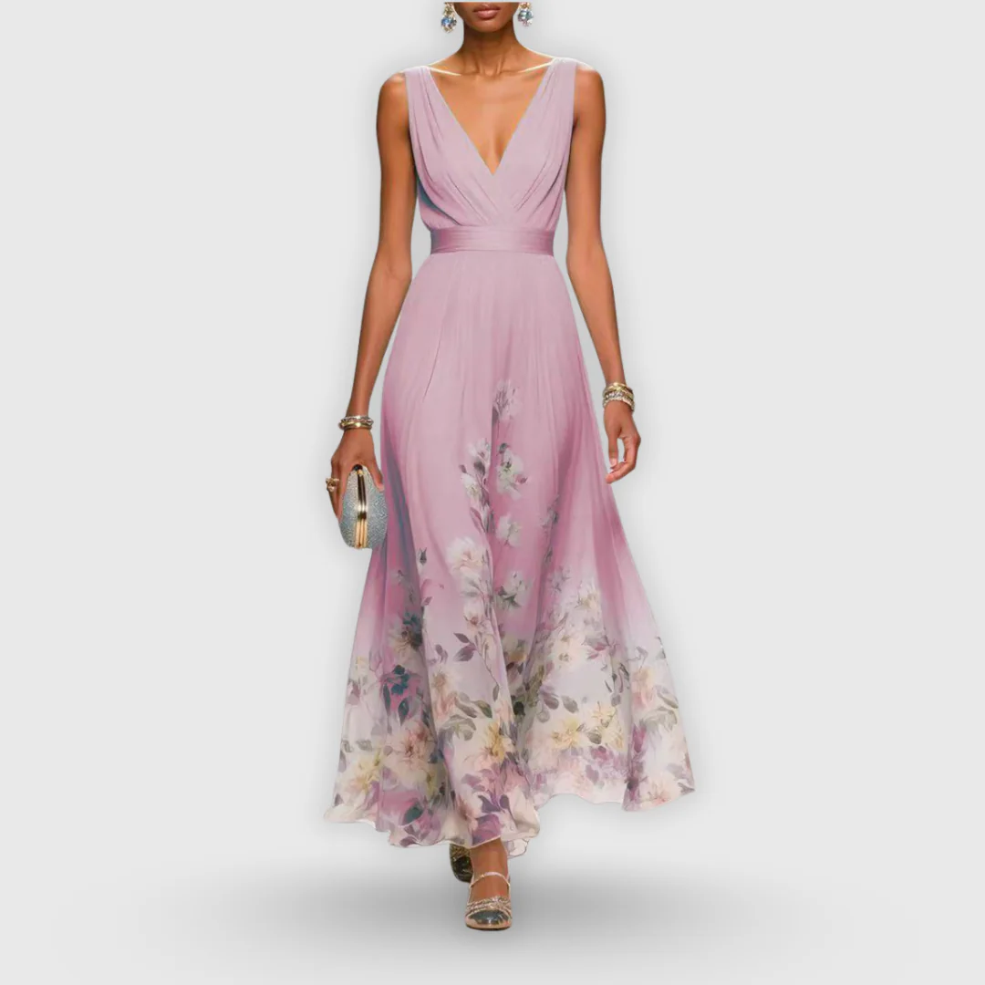 Tanja | Damen Blumen V-Ausschnitt Maxi Kleid - Image 2