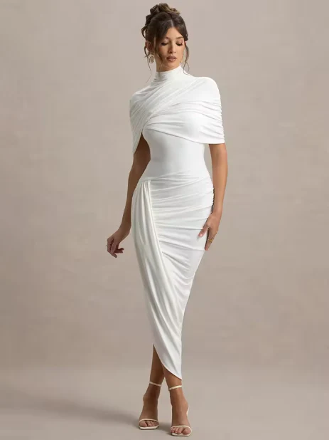 Taylor - Asymmetrisches, Gedrehtes Maxikleid mit Cape - Image 2