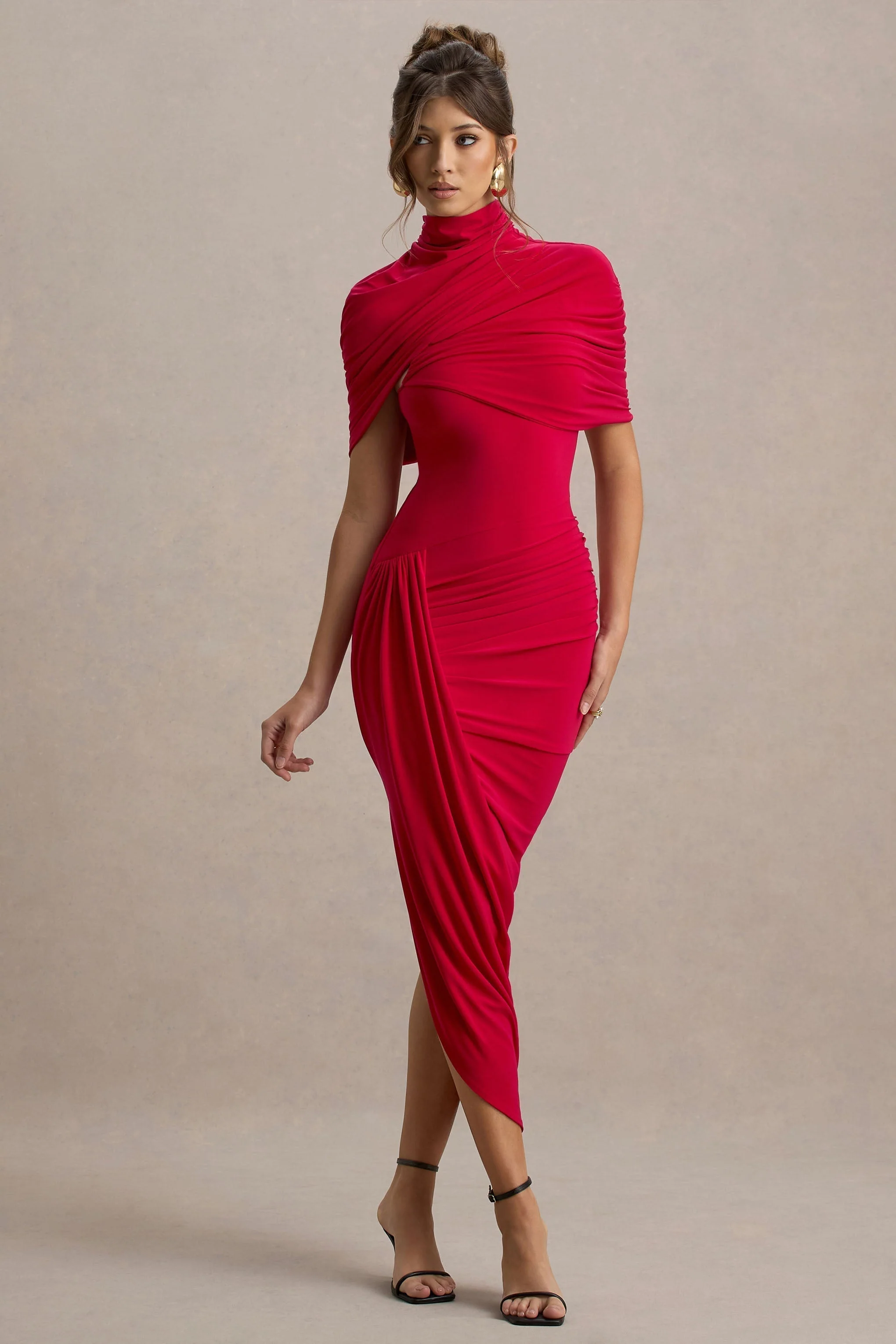 Taylor - Asymmetrisches, Gedrehtes Maxikleid mit Cape - Image 3