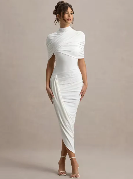 Taylor - Asymmetrisches, Gedrehtes Maxikleid mit Cape - Image 8
