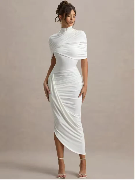Taylor - Asymmetrisches, Verdrehtes Cape Maxikleid - Image 6