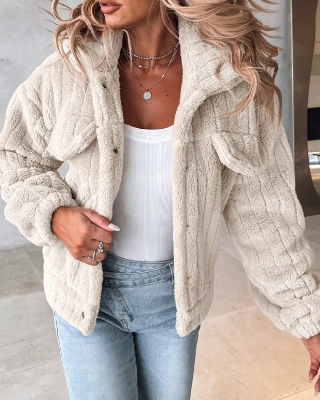 Teddy Damen Jacke Kurz | Kuschelig Stylisch