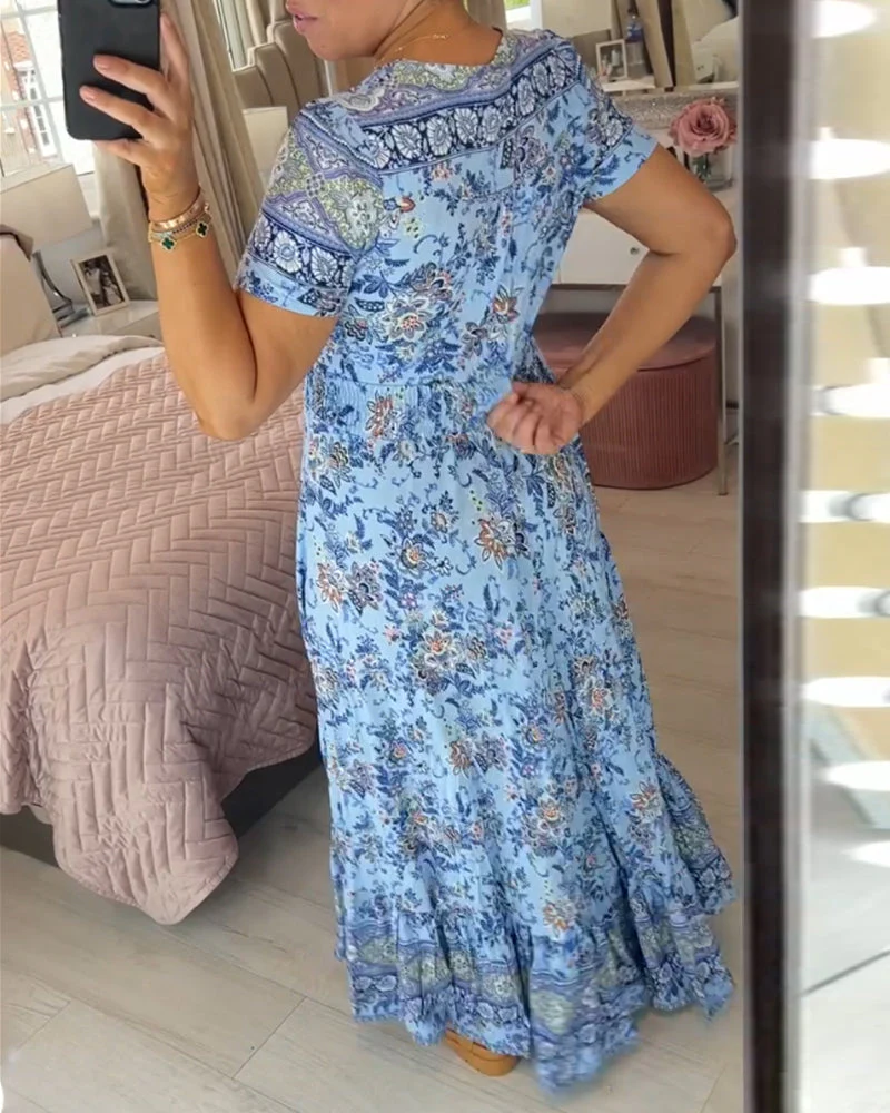 TESSA - LANGES GEMUSTERTES KLEID MIT KNOPFLEISTE - Image 2