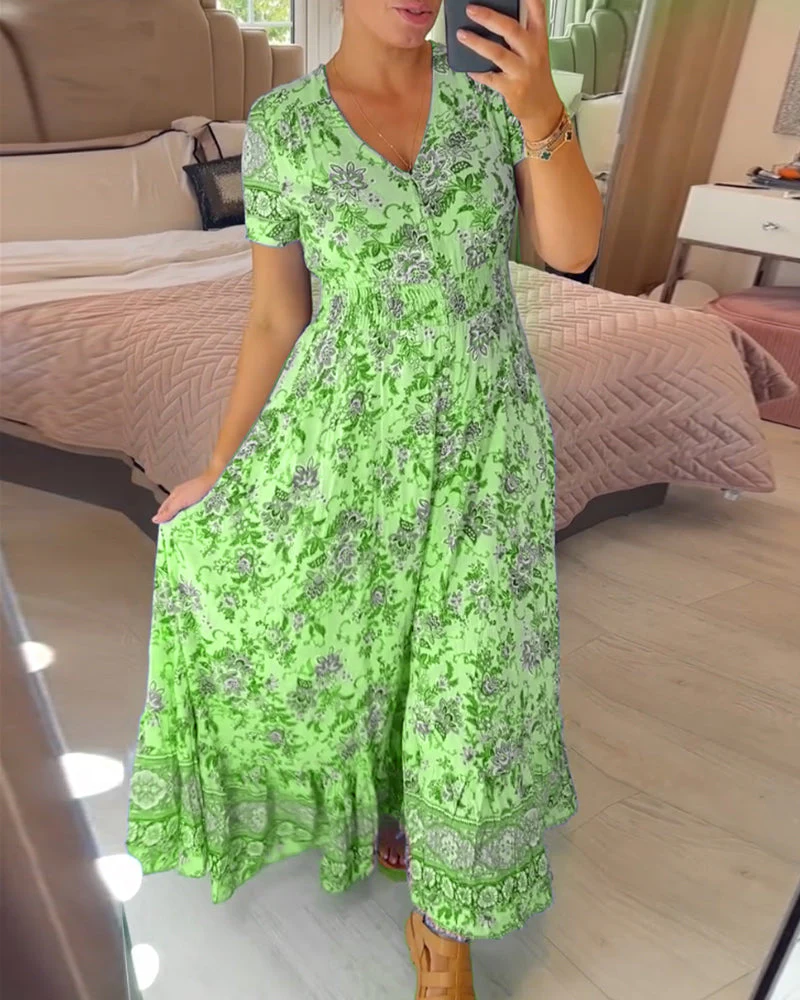TESSA - LANGES GEMUSTERTES KLEID MIT KNOPFLEISTE - Image 7