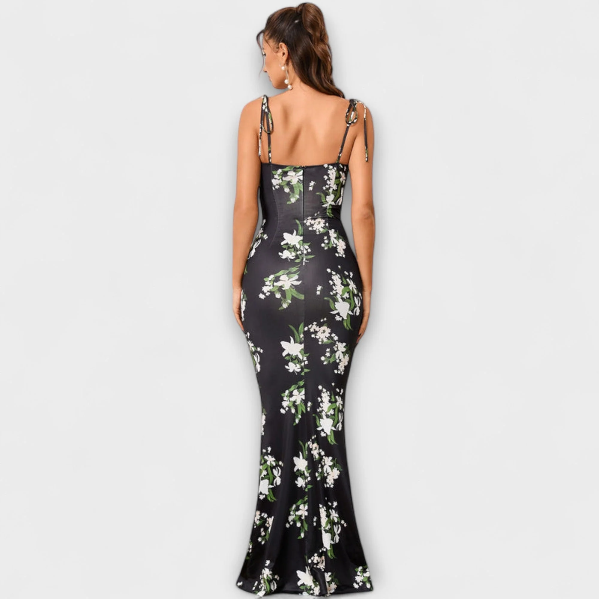 Thalia - Floral Print Prom Dress with Tied Shoulder Straps - Image 9