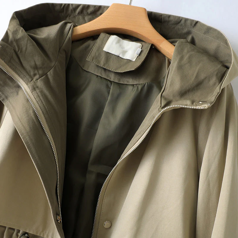 Trenchcoat Damen | Langer Übergangsmantel Mit Kapuze
