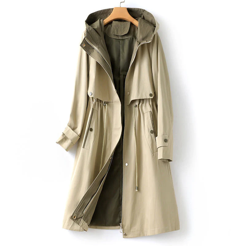 Trenchcoat Damen | Langer Übergangsmantel Mit Kapuze - Image 2