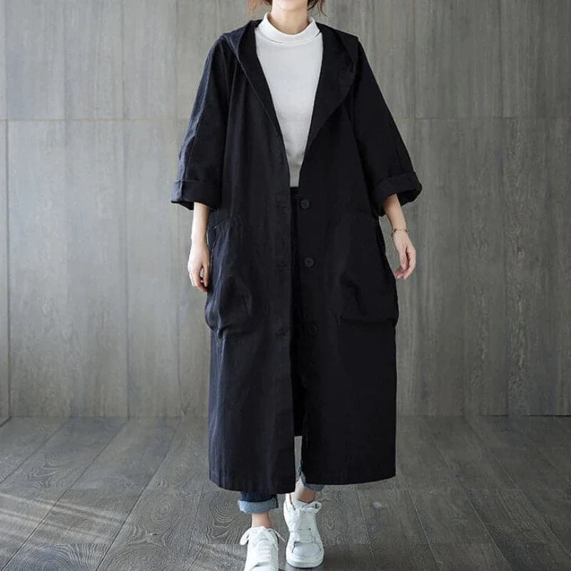 Trenchcoat Damen | Oversize Mit Taschen Und Kapuze - Image 2