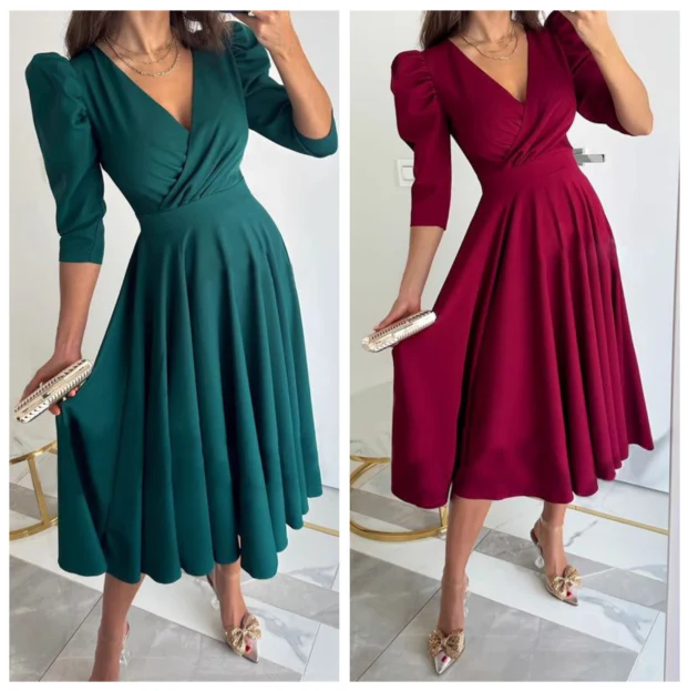 TÜLAY - PLISSIERTES MIDIKLEID MIT V-AUSSCHNITT - Image 5