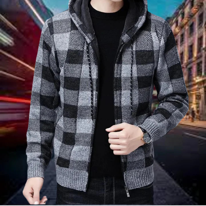 Ubaldo | hochwertige strickjacke mit karierter kapuze für herren - Image 2