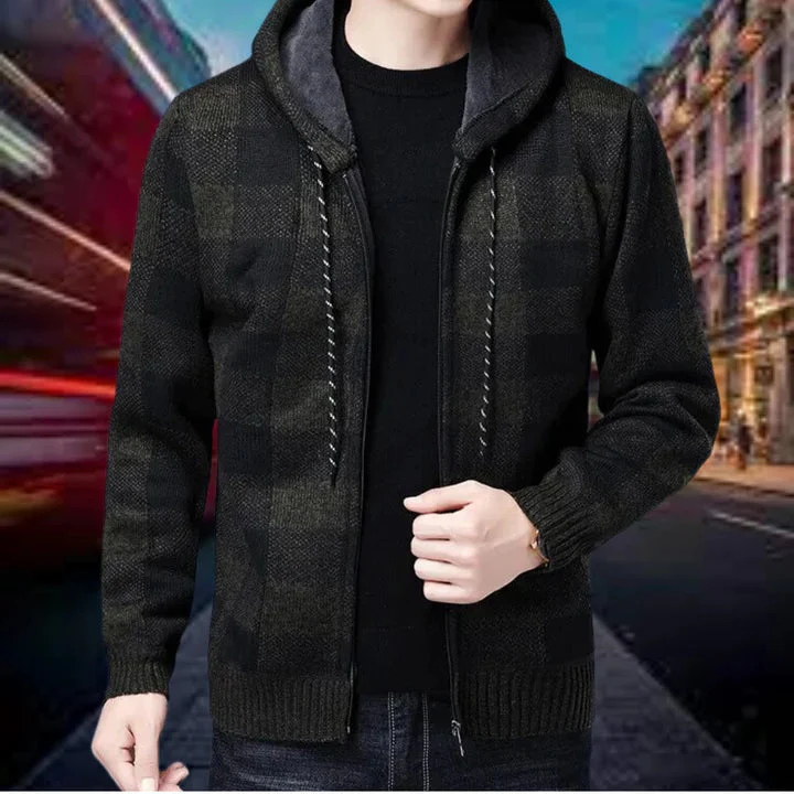 Ubaldo | hochwertige strickjacke mit karierter kapuze für herren - Image 3