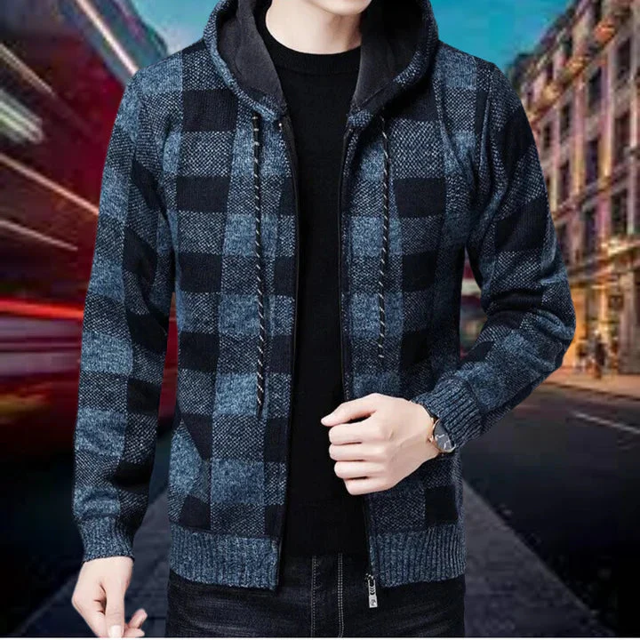 Ubaldo | hochwertige strickjacke mit karierter kapuze für herren - Image 4