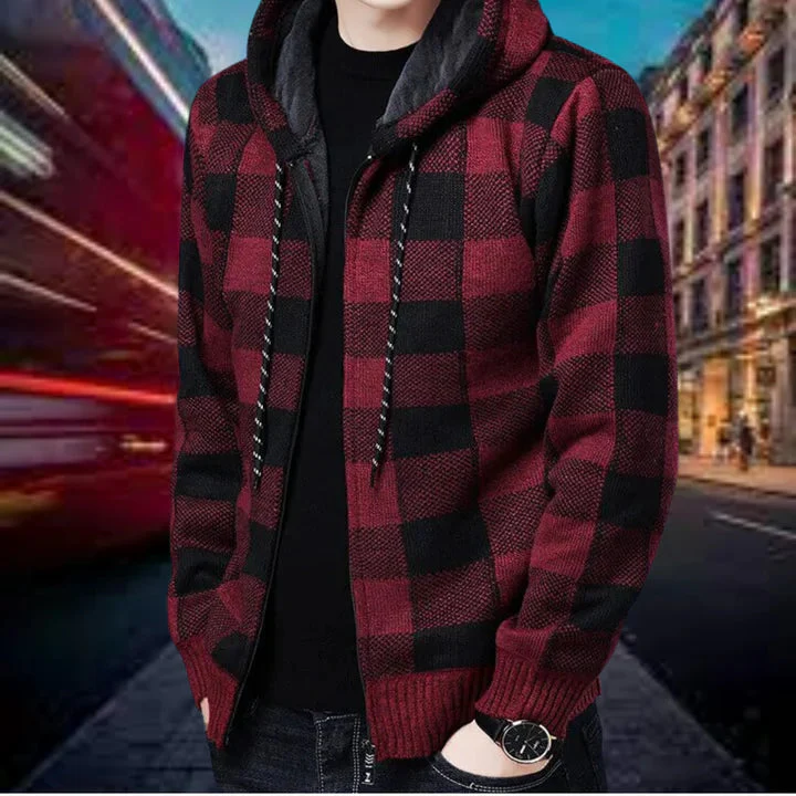 Ubaldo | hochwertige strickjacke mit karierter kapuze für herren - Image 5