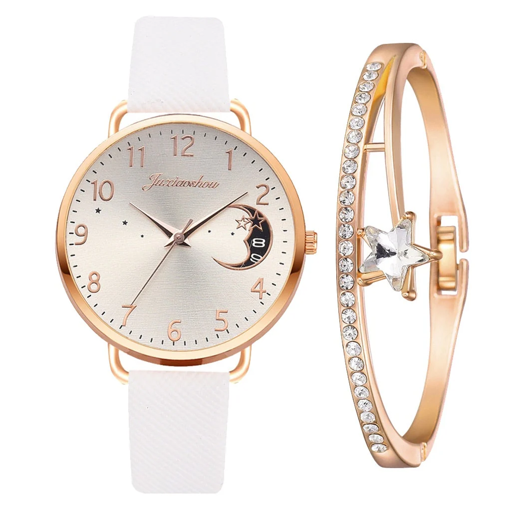 Uhren-Set mit Mondzahlen-Zifferblatt und Armbändern
