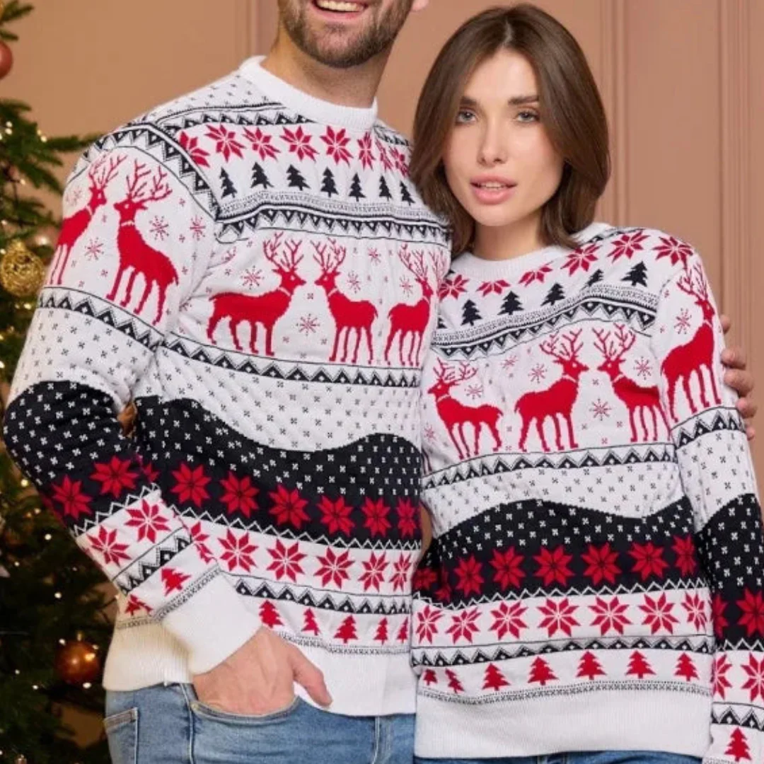 Unisex Weihnachtspullover Festliches Rentier Design Warm Strick