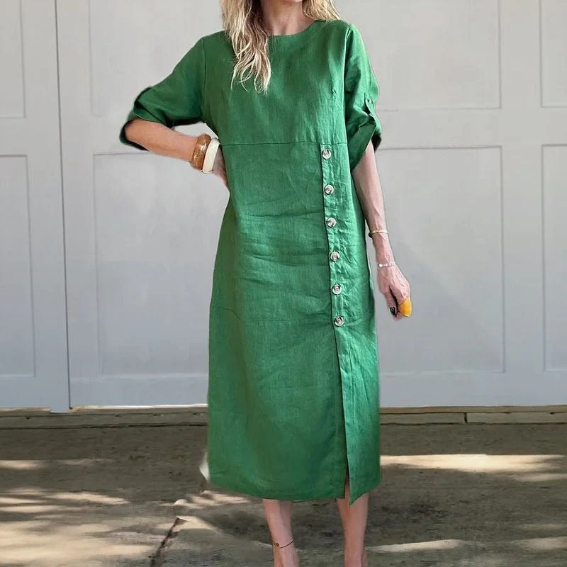 UTA - LEINEN-KLEID MIT KNOPFLEISTE - Image 2