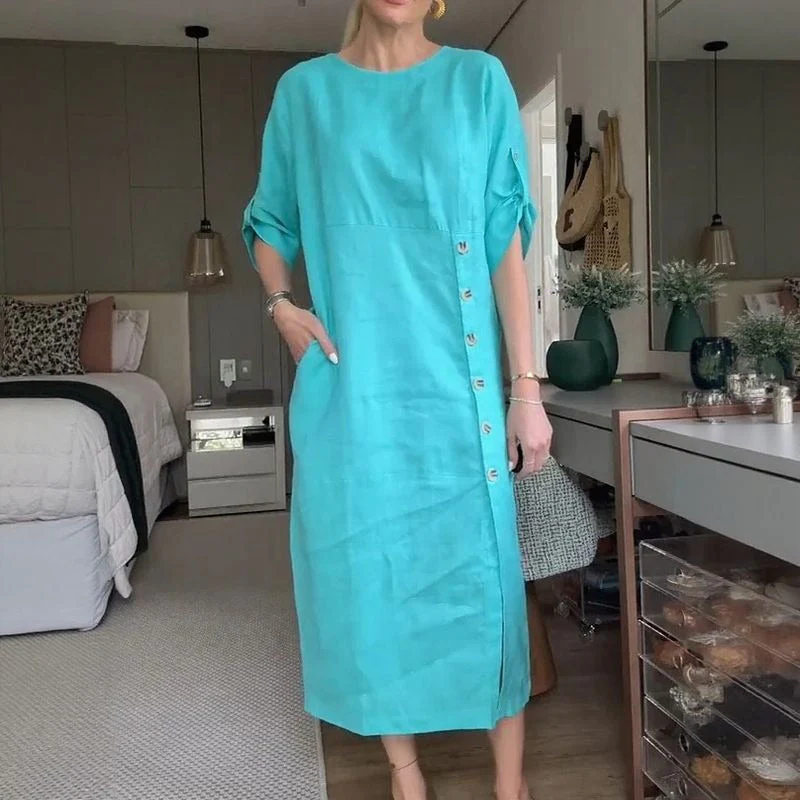 UTA - LEINEN-KLEID MIT KNOPFLEISTE - Image 3