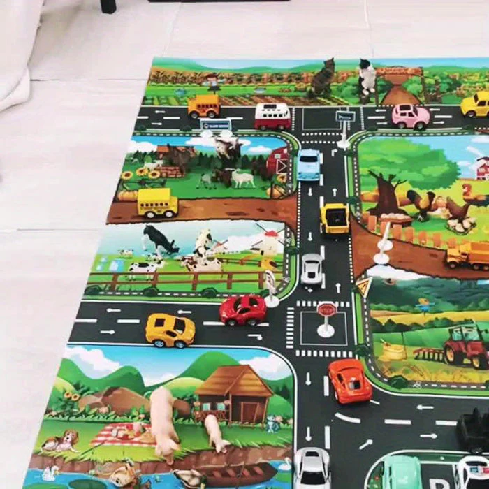 VibrantPlay | Interaktive Spielmatte für Kinder – Farbenfrohes Bauernhof- und Verkehrsmotiv - Image 3