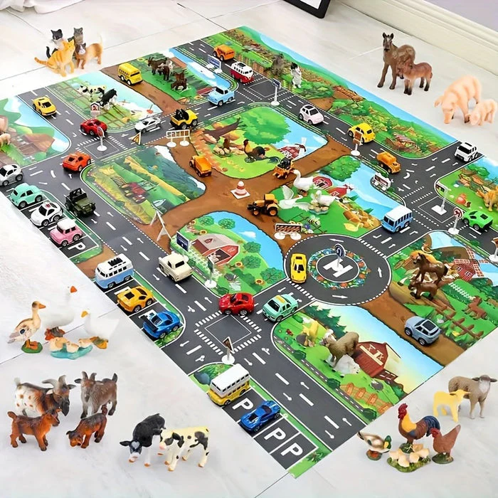 VibrantPlay | Interaktive Spielmatte für Kinder – Farbenfrohes Bauernhof- und Verkehrsmotiv - Image 4