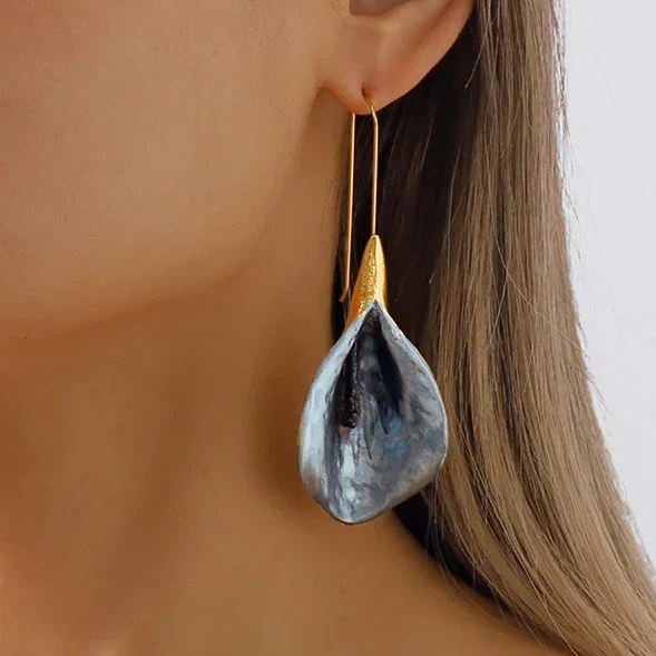 Vintage Blau & Gold Lotus-Ohrringe