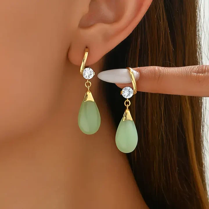 Vintage Grüne Wassertropfen Gold Zirkonia Ohrringe