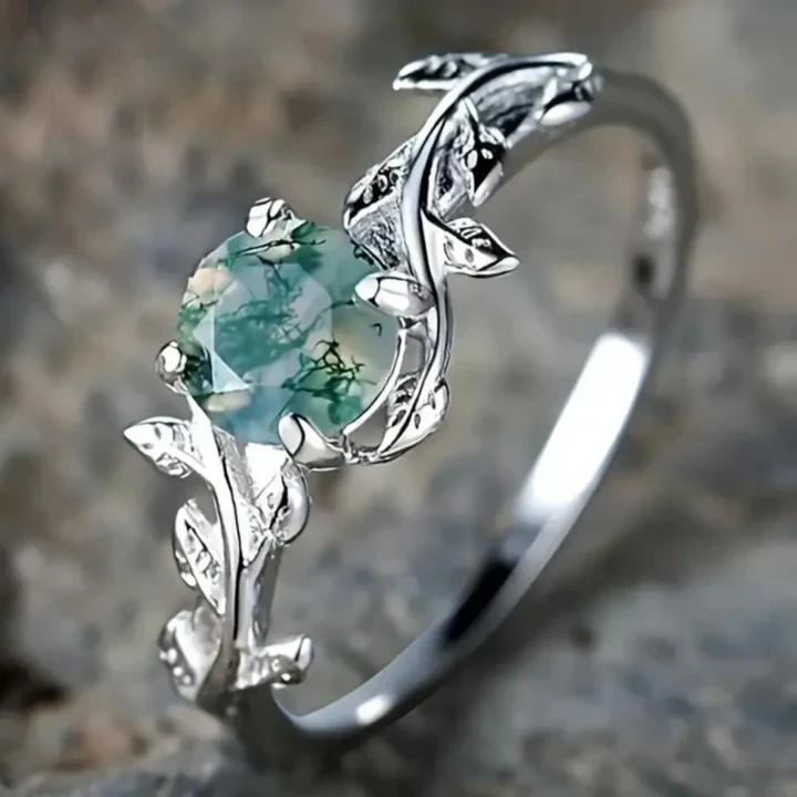 Vintage Grüner Stein Versilberter Ring