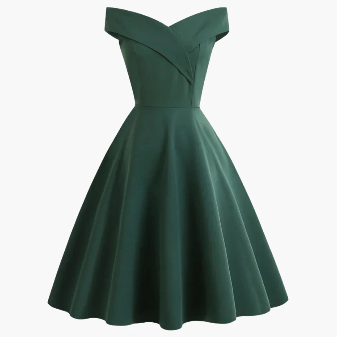 Vintage Off-Shoulder Midi Kleid für Frauen - Elegante Passform - Image 2