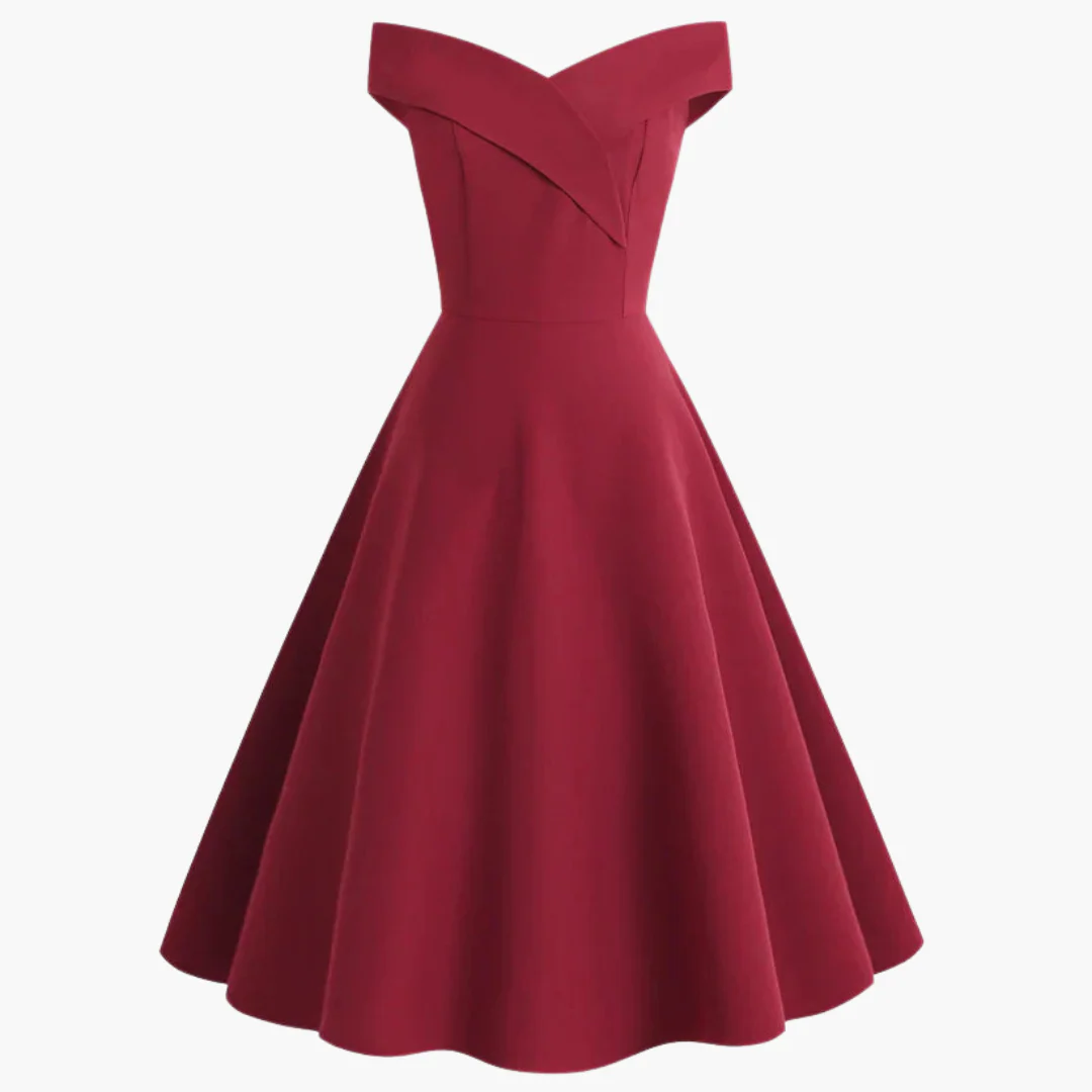 Vintage Off-Shoulder Midi Kleid für Frauen - Elegante Passform - Image 4
