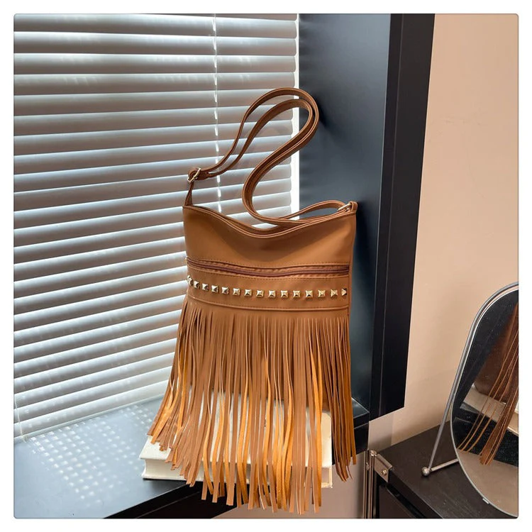Vintage-Schultertasche mit Fransen für Damen im Retro-Boho-Stil