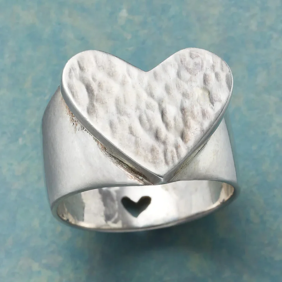 Vintage Versilberter Herz Ring