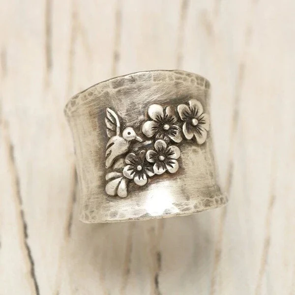 Vogel Blume Breite Band Ring - Image 3