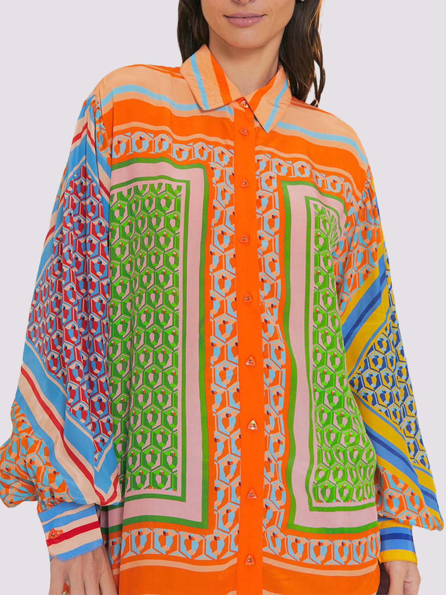 Vollständiges geometrisches Multicolor – Oversized-Hemd und Bloom-Hosen - Image 2