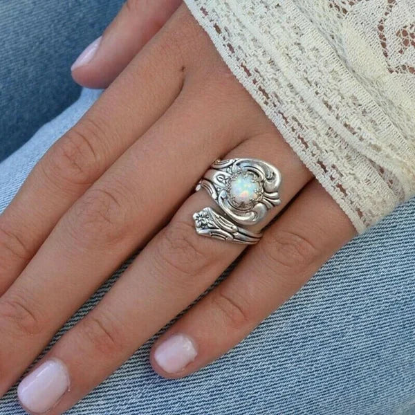 Weißer Opal Löffel Verstellbarer Ring - Image 4