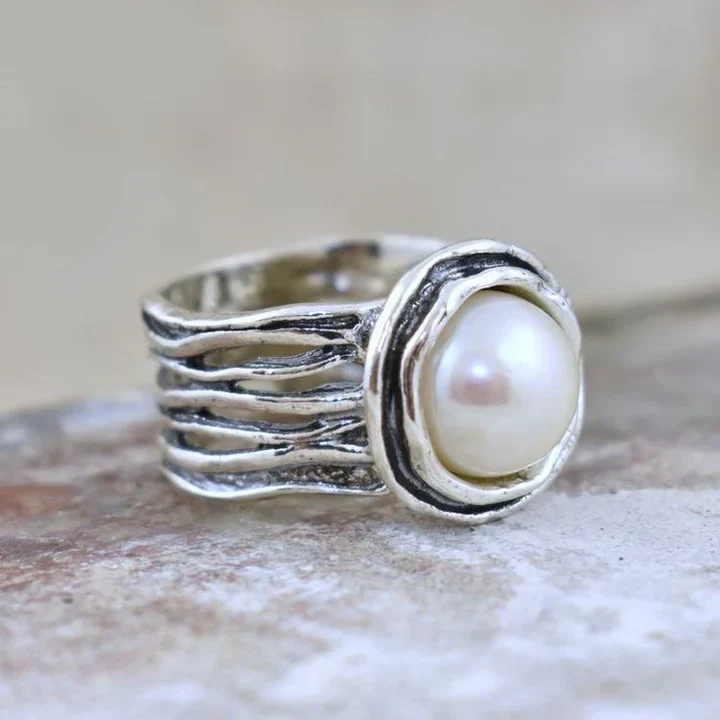 Weißer Stein Layering Silber Ring