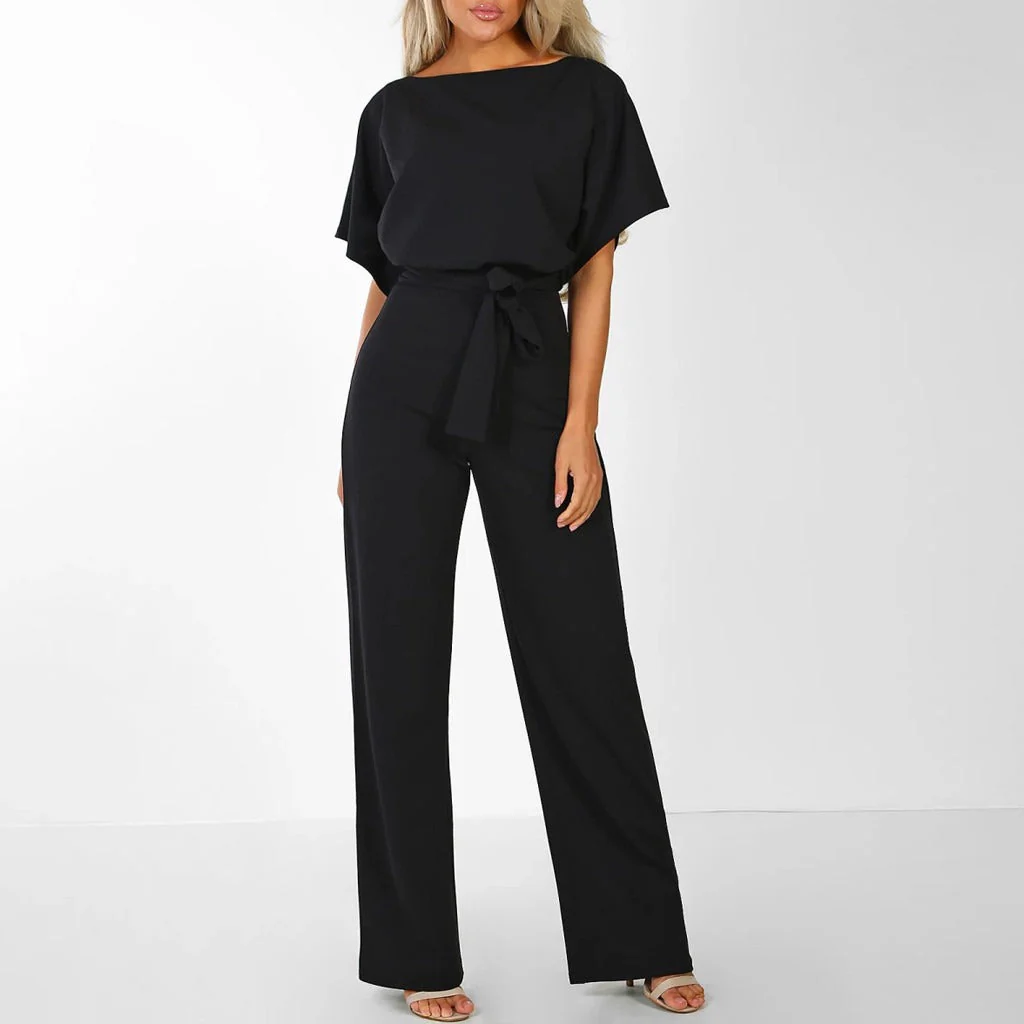 Quirina | Damen Wide Leg Jumpsuit Gürtel Kurzarm – Overall Weites Bein 2026 - Image 3
