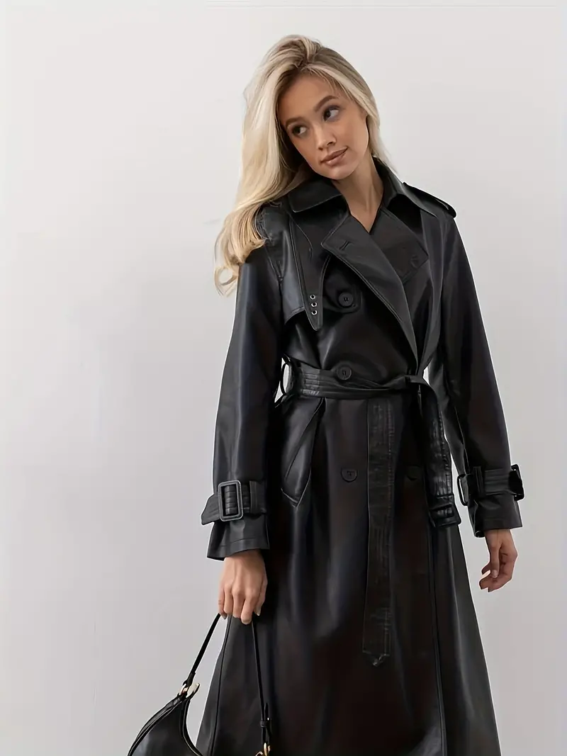 Winona - trenchcoat lederjacke mit gürtel - Image 4