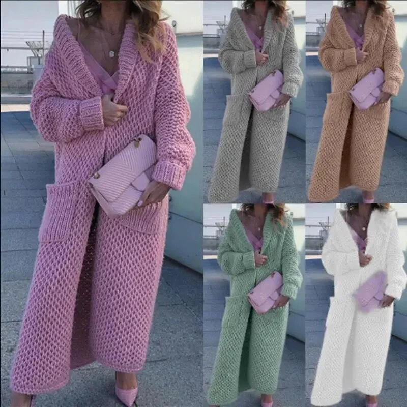 Winter Revers gestrickt Strickjacke lange Mäntel für Frauen