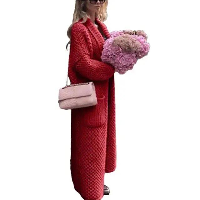 Winter Revers gestrickt Strickjacke lange Mäntel für Frauen - Image 13