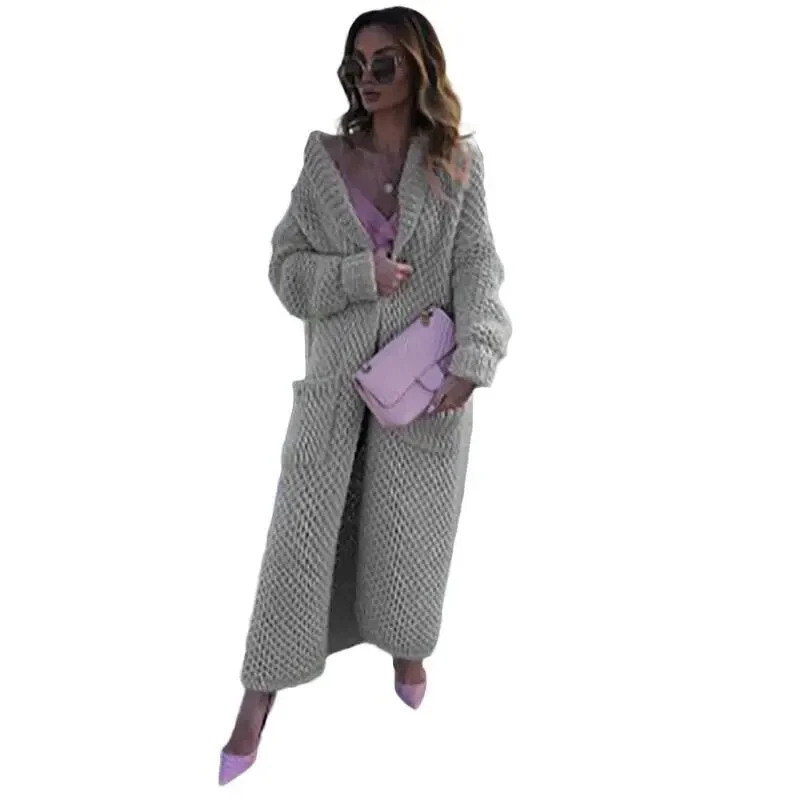 Winter Revers gestrickt Strickjacke lange Mäntel für Frauen - Image 5